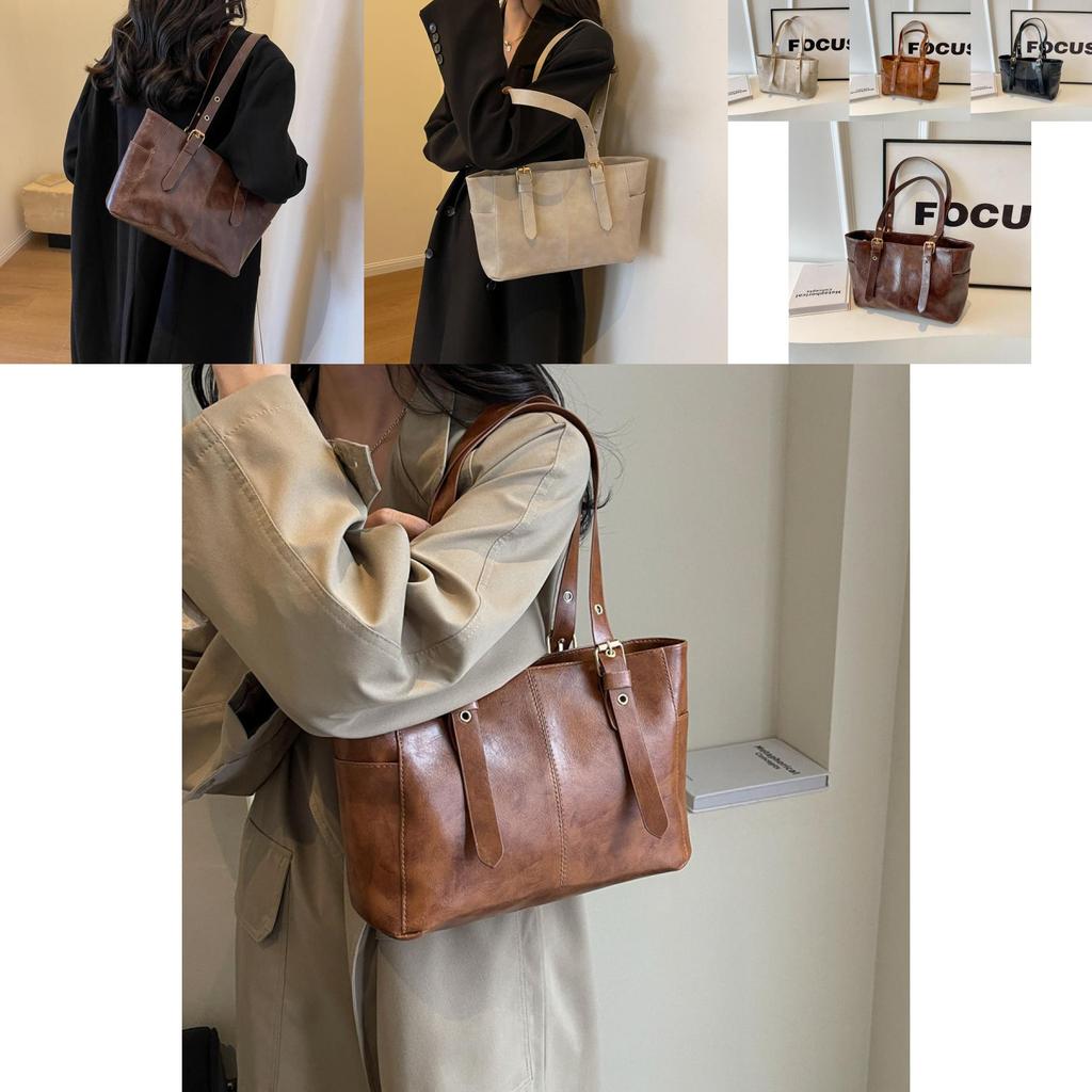 Trendy Pu Leather Tote Bag For Women Stylish Large Capacity Shoulder Bag With Zipper Closure