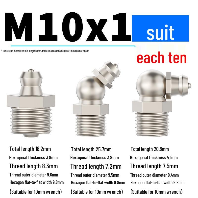 Nickel-Plated Iron Bent Grease Nipple Grease Gun Head M6-M14 G1/8