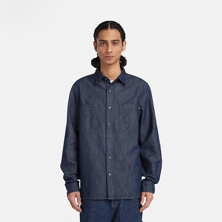 Timberland Solid Color Outdoor Casual Comfortable Long Sleeve Shirt Men Shirts Ink-Blue A2CJP-H87