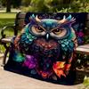 1pc Colorful Owl Print Outdoor Flannel Blanket, Cozy & Warm Soft Te Playful Design, Napping Camping,