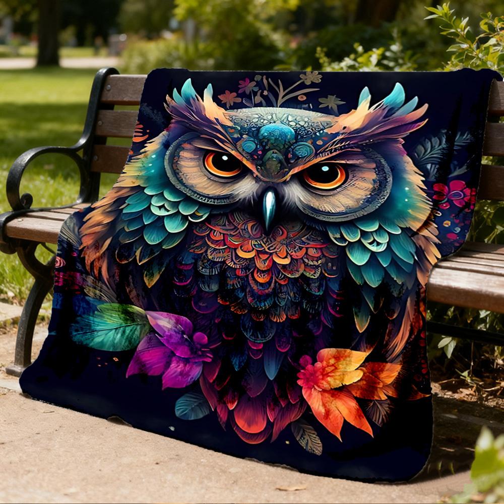 1pc Colorful Owl Print Outdoor Flannel Blanket, Cozy & Warm Soft Te Playful Design, Napping Camping,