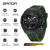 Sanda Men's Multifunctional Waterproof Sports Watch with Dual Display and Snooze Alarm