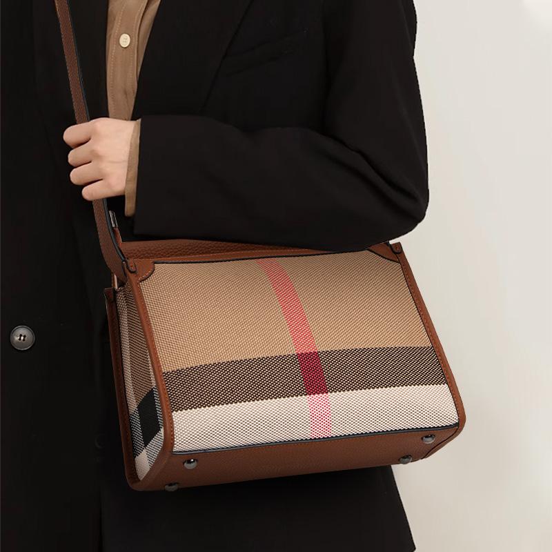 Aidrani Cowhide Autumn New High-End Plaid Satchel Small Square Casual Versatile Genuine Leather Shoulder Crossbody Bag