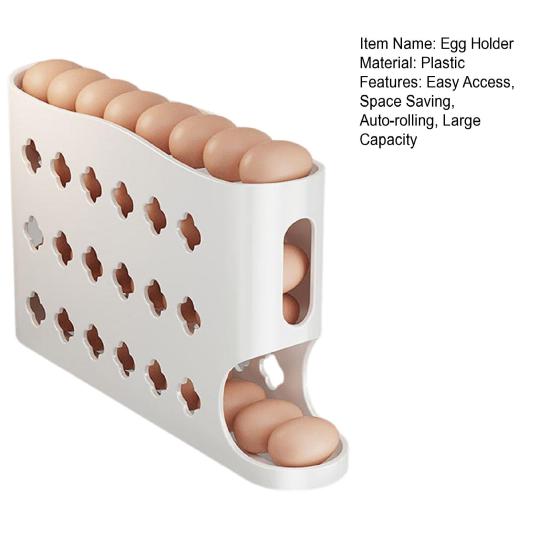 4-Tier Egg Holder for Fridge Auto-Rolling Eggs Dispenser Space Saving Egg Organizer Holds 30 Eggs for Kitchen Counter Refrigerator