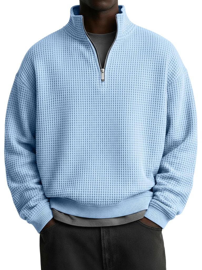 2025 EU Cross-border Men's Casual Half-Zip Hoodie | Autumn/Winter Waffle Knit Polo Shirt