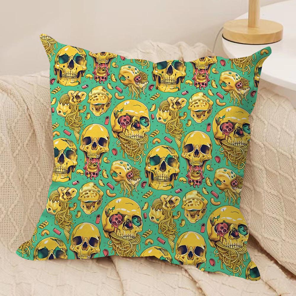 Horror Skull Print Cushion Cover Silky Short Plush DoubleSided Printed Pillow Case for Sofa All Seasons Home Decor Gift