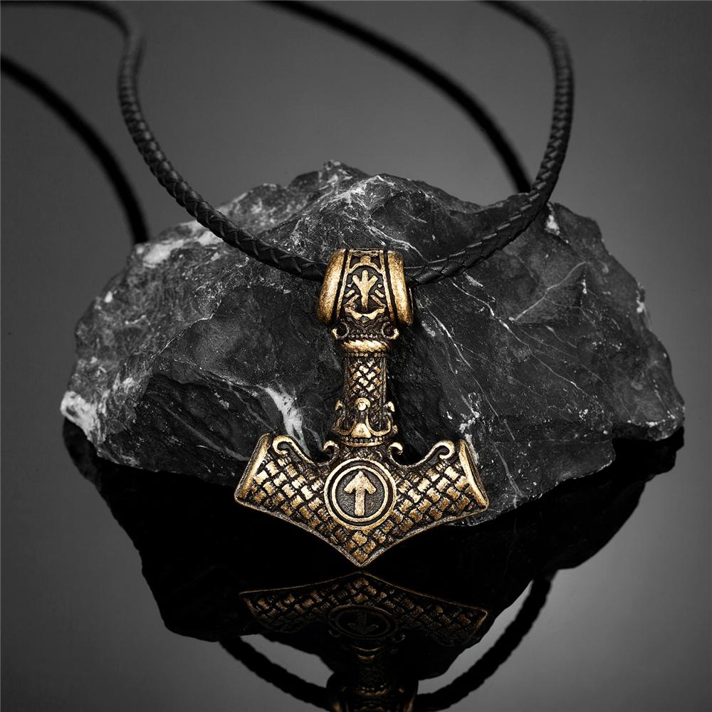 Vikings Crown Thor's Hammer Necklaces Men Stainless Steel Norse Mythology Runes Valknut Pendant Amulet Scandinavian Male Jewelry