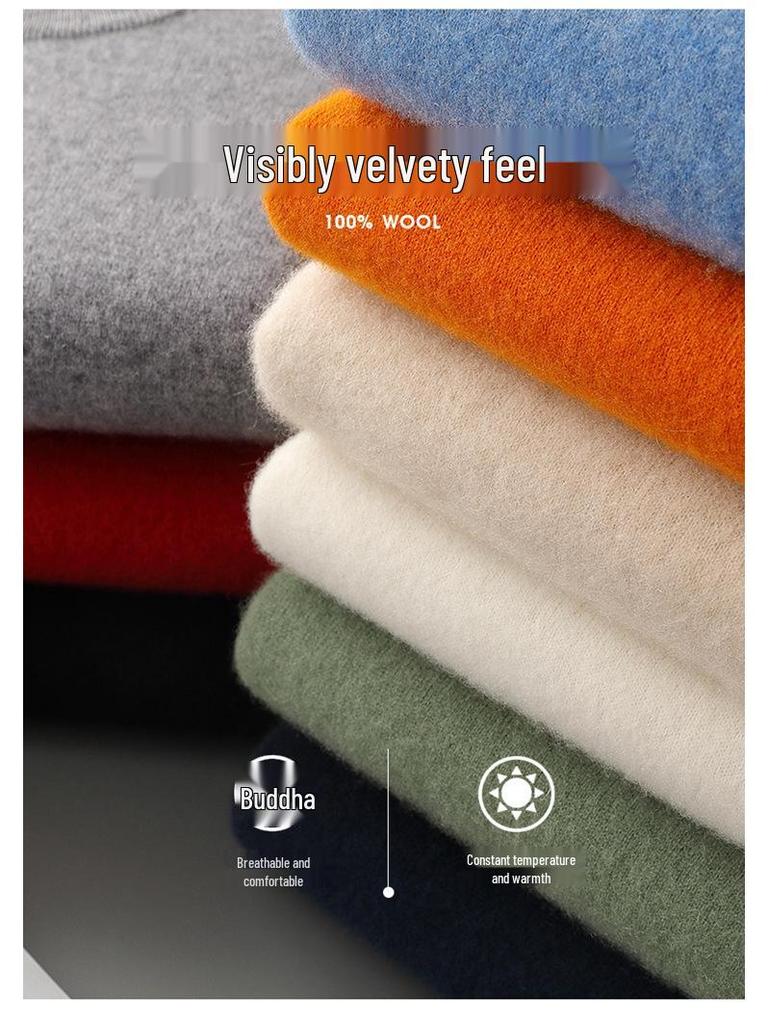 Maglione da uomo in cashmere a collo alto a metà: Maglione a maniche lunghe in pura lana per Autunno/Inverno, tinta unita, strato base spesso.