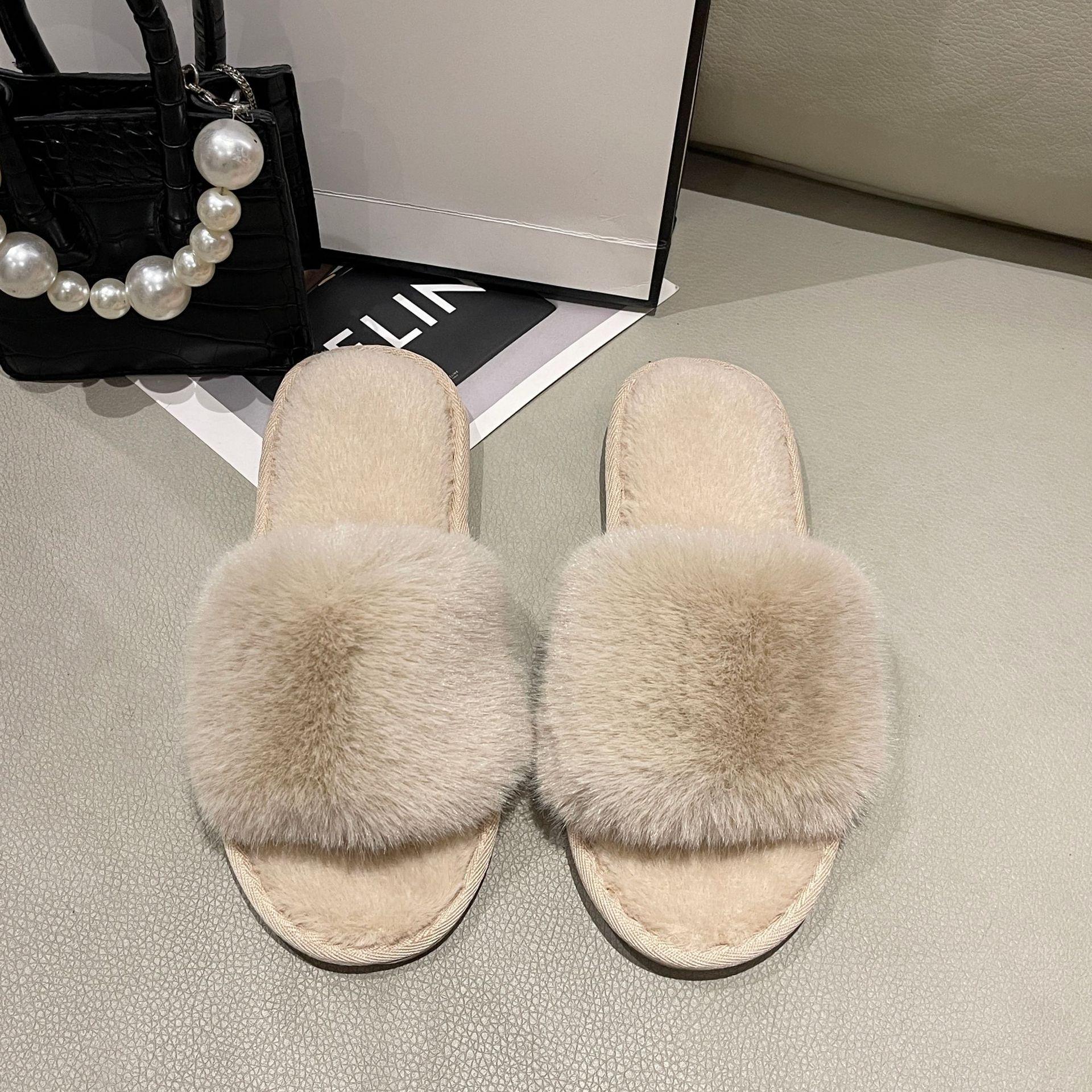 

Fashion Winter Women Winter House Furry Slippers Non-Slip Casual Indoor Flats Floor Shoes Ladies Flip Flops Warm Shoes Solid Colors 40-41