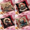 Japanese Style Samurai Cat Cushion Cover Pattern Printed Pillowcase for Living Room Sofa Cushion Cover & Bedroom Decor