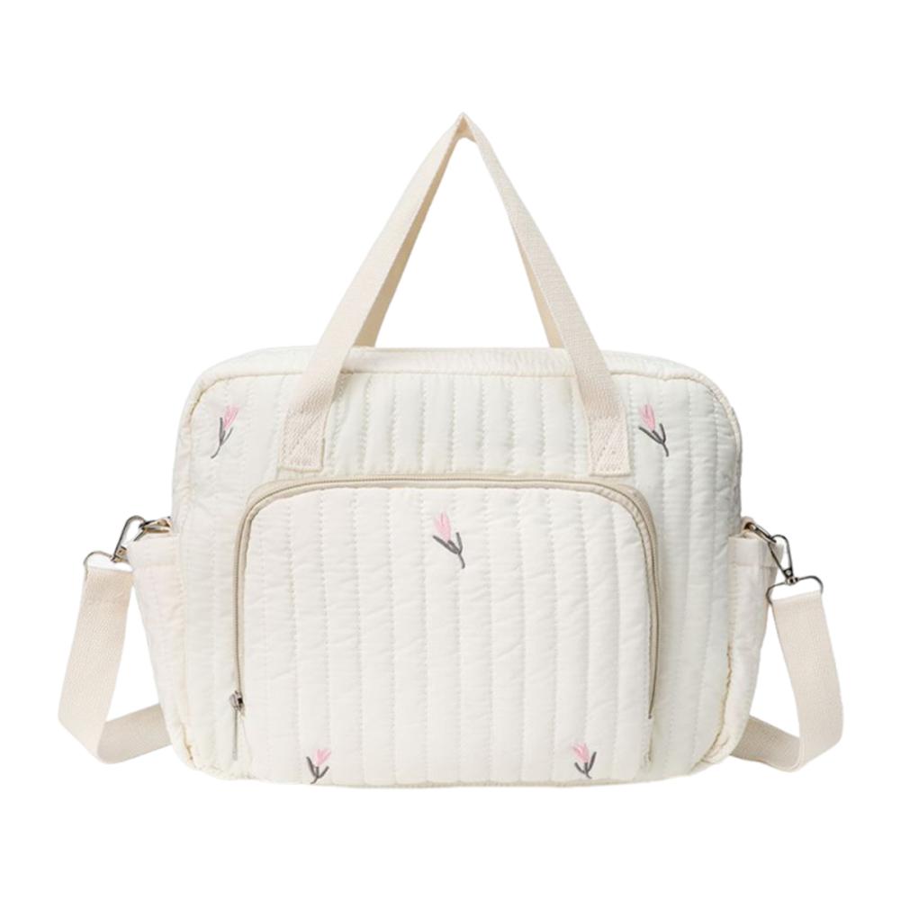 Bear/Flower Quilted Mommy Bag Multifunctional Utility Tote Bag Cotton Crossbody Maternity Bag Adjustable Strap Diaper Handbag