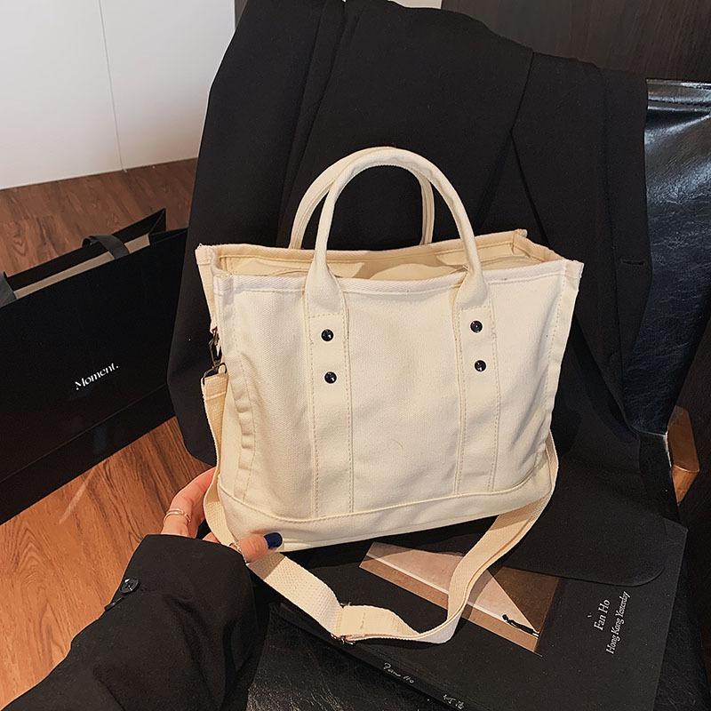 Large capacity solid color versatile casual canvas shoulder bag handbag college student class fashion commuter tote bag women