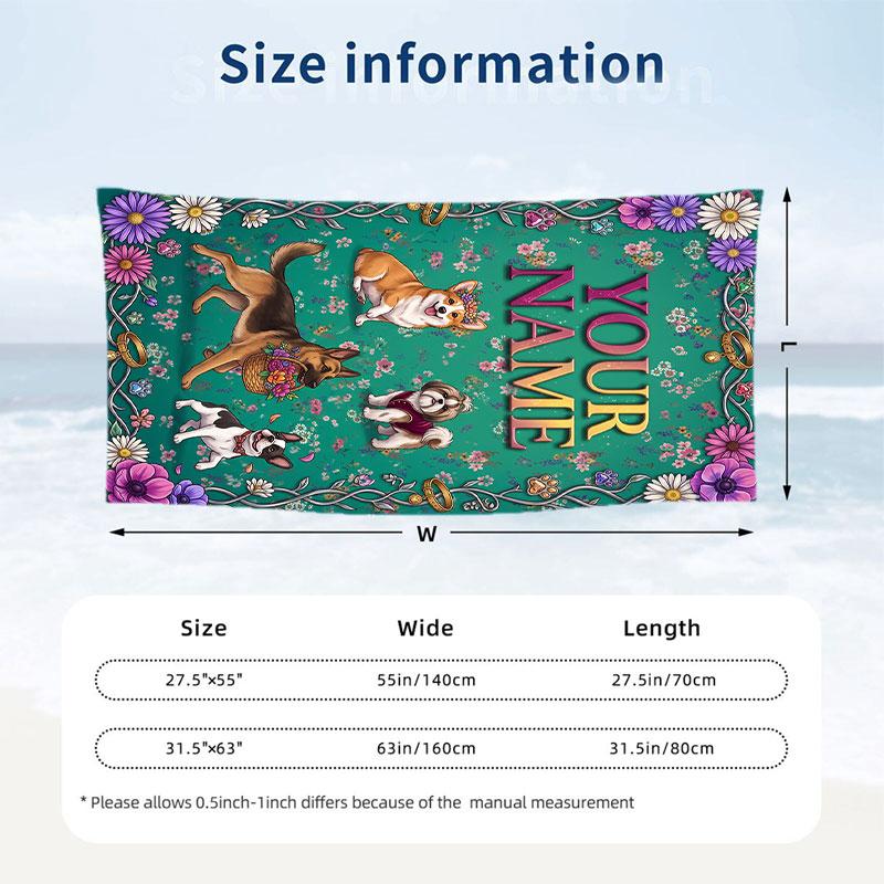 Dog Theme Beach Towel Personalized Custom Name & Text Soft Quick Dry Beach Towel for Swimming Travel