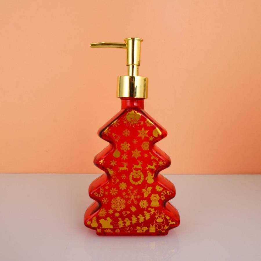 Christmas Design Glass Dispenser Bottle Refillable Pump for Shampoo Soap Lotion Holiday Bathroom Decor Gifts Vanity Organizer