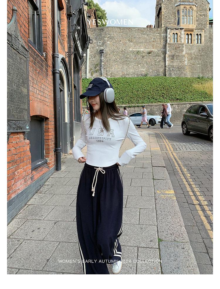 Women's Retro Color-Block Striped Wide-Leg Pants - Spring/Autumn Casual Loose Slimming Straight-Leg Long Sports Pants