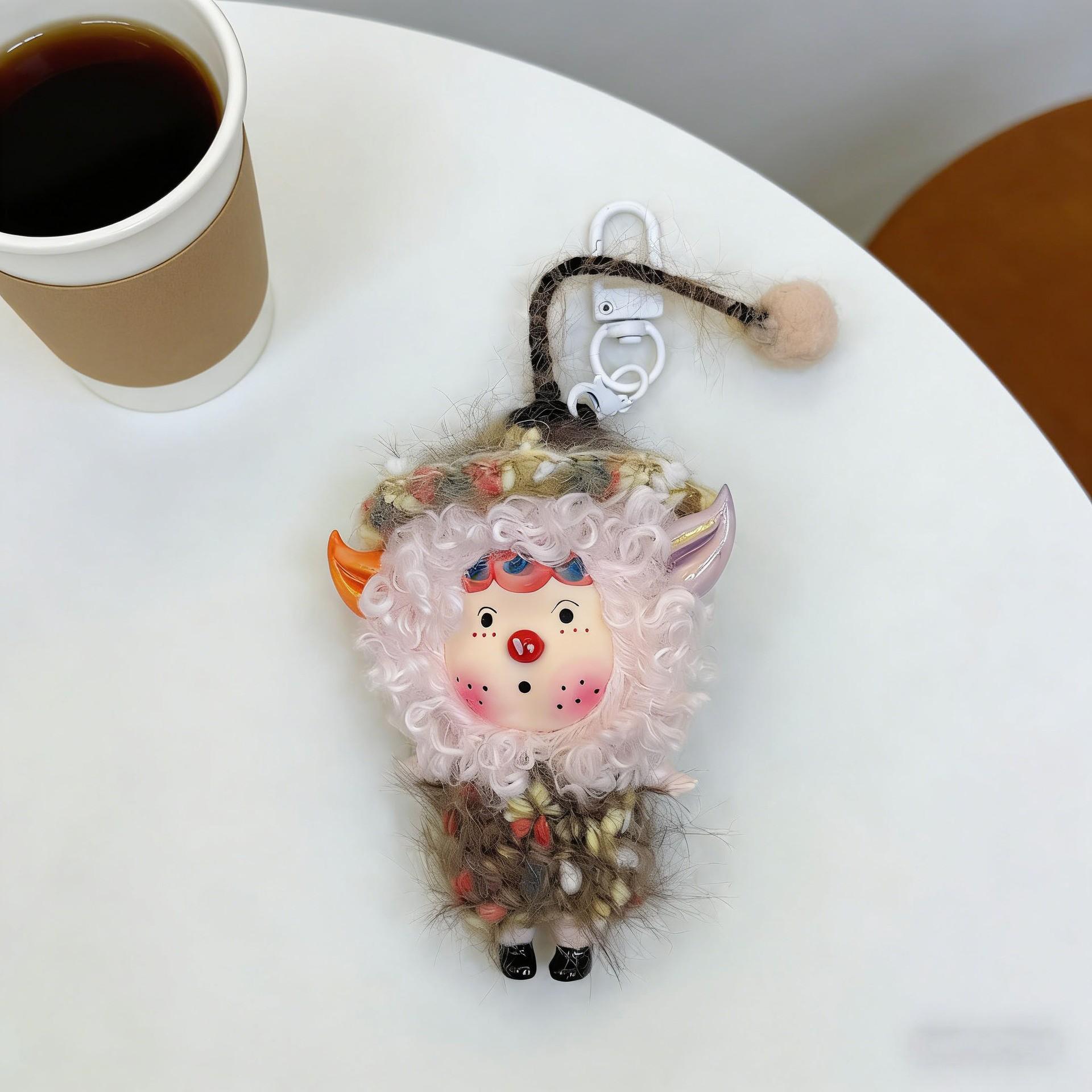 

Handmade Clay Dumby Curly Hair Pendant Dopamine Series Color Cartoon Mobile Phone Chain Delicate Trinket Pendant pearl link+love button