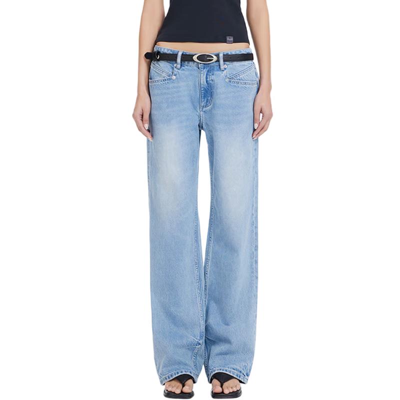 

Jin Yujie Women s 100% Cotton Mid-High Waist Loose Straight-Leg Jeans 27