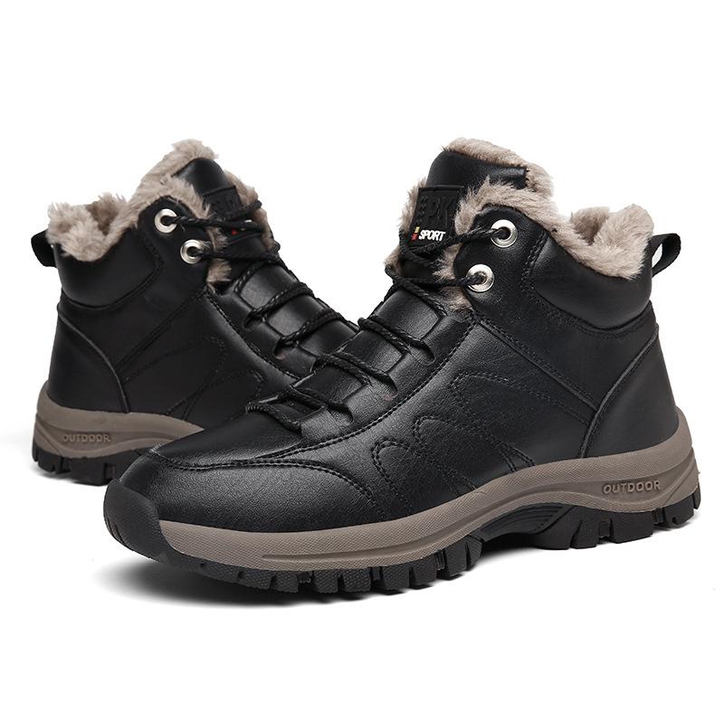 Mens Leather Winter Warm Snow Boots High Top Faux Fur Lining Waterproof Ankle Boots Non-Slip Outdoor Shoes Zipper Hiking Hiking Sports Boots