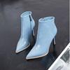 Moda bico fino bombas femininas salto alto tornozelo botas impermeáveis salto alto zíper lateral botas 2024 couro envernizado botas de mujer