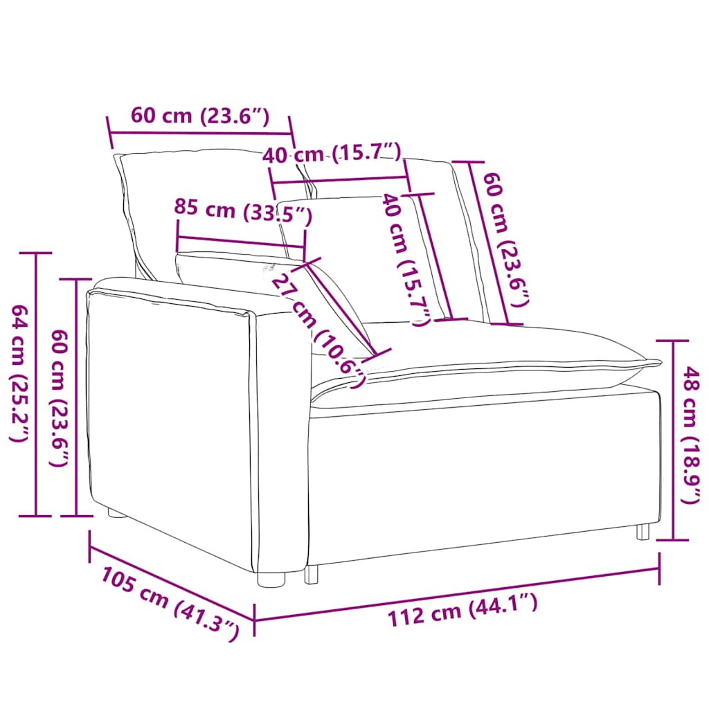 Modular Sofa End Module with Armrest Dark Gray Cushions 100 Cm