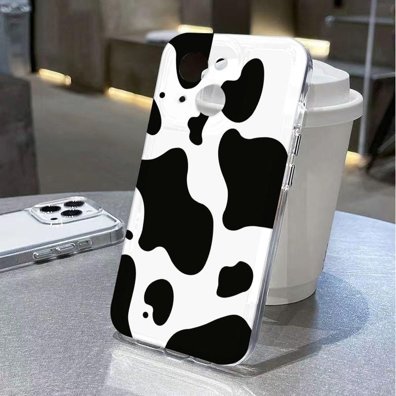 Cow Printed Phone Case for iPhone 17 Air 16 15 14 13 12 11 Pro Max Plus Mini Xs X 8 7 Soft Transparent Cover Fundas Accessory
