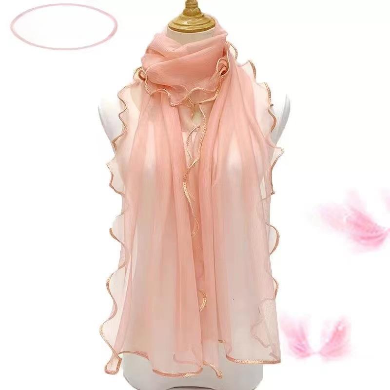 

1шт завитой шарф с оборкой по краю шелковый шарф эластичный теплый шарф шелковый шарф