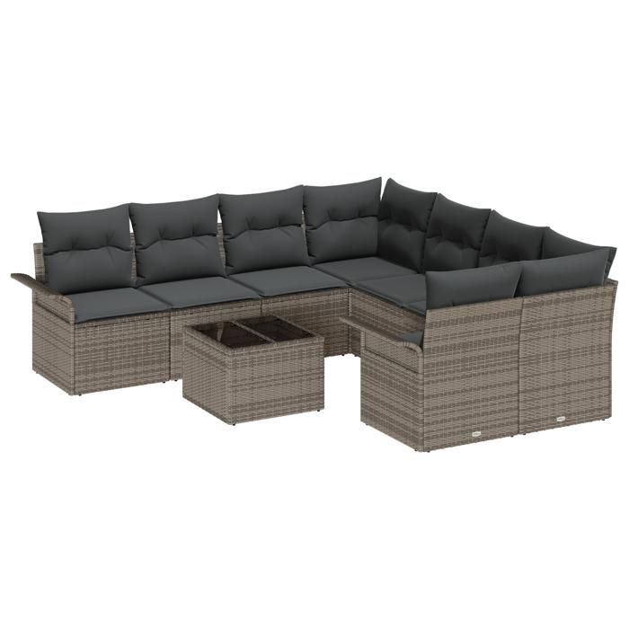 VidaXL Ensemble de Canapés de Jardin 9 Pièces avec Coussins Gris en Poly Rattan 3345299