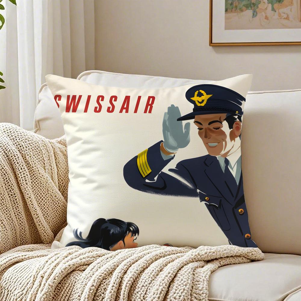 S-Swissair Pillow Aviation Brand Cushion Cushion Cover Pillowcase Anti-Dustmite Living Room Sofa Decor Cushion Room