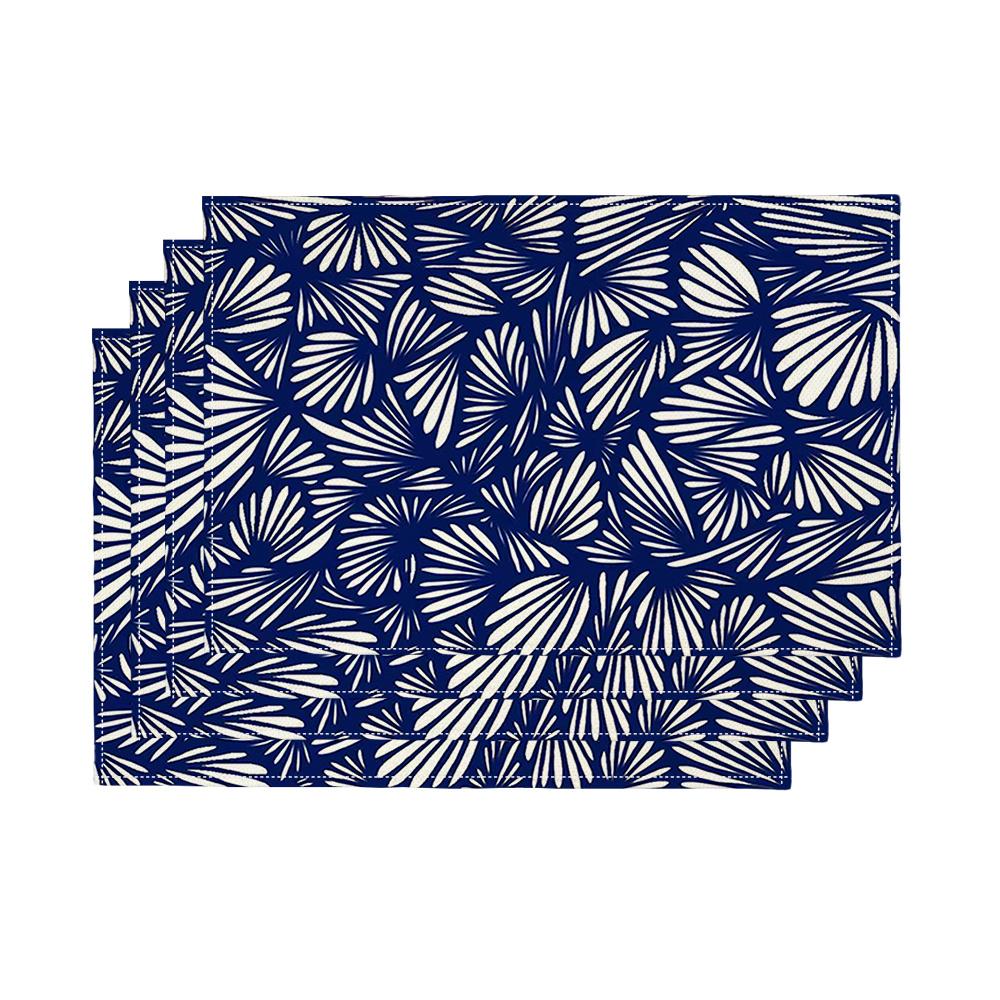 4pcs Navy  White Palm Frond Placemats Modern Geometric Leaf Pattern, Washable Table Mats for Scandinavian Coastal Kitchen Decor