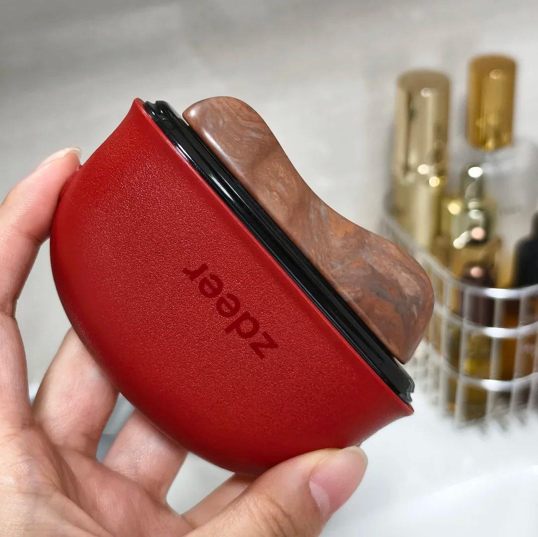 Left Point Zdeer Red Bianstone Gua Sha Tool with Nano Red Light - Forbidden City Co-branded Face Massager Gift Set.