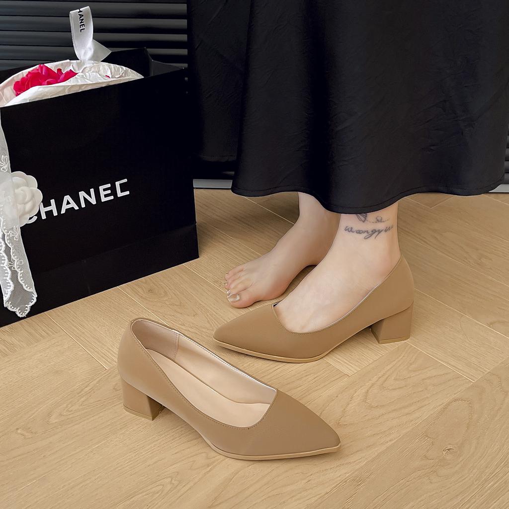 Fashion Shoes Autumn Retro High Heels Pointed Head Light Mouth Thick Heel Fashion Single Shoes