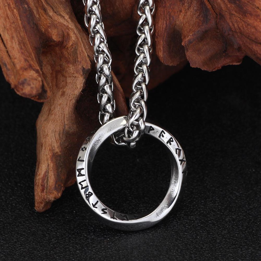 Nordic Viking Stainless Steel Rune Circular Simple Retro Long Chain Men s and Women s Jewelry