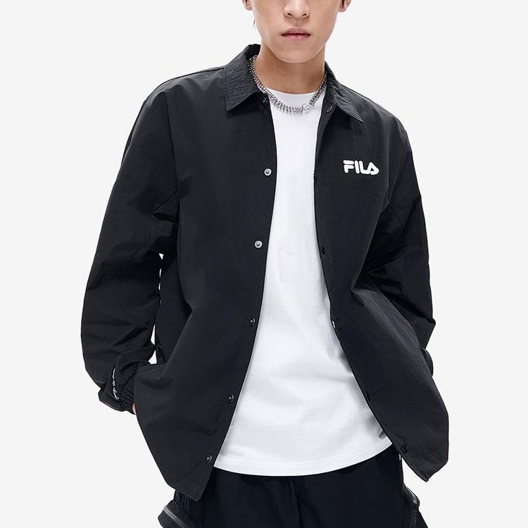 Fila Fusion Street Sport Casual Loose Woven Shirt Jacket Men Jackets Deep-Black T11M221702FBK