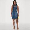 European & American Style Women's Spring Fashion Studded Round Neck Sleeveless Denim Dress 89378