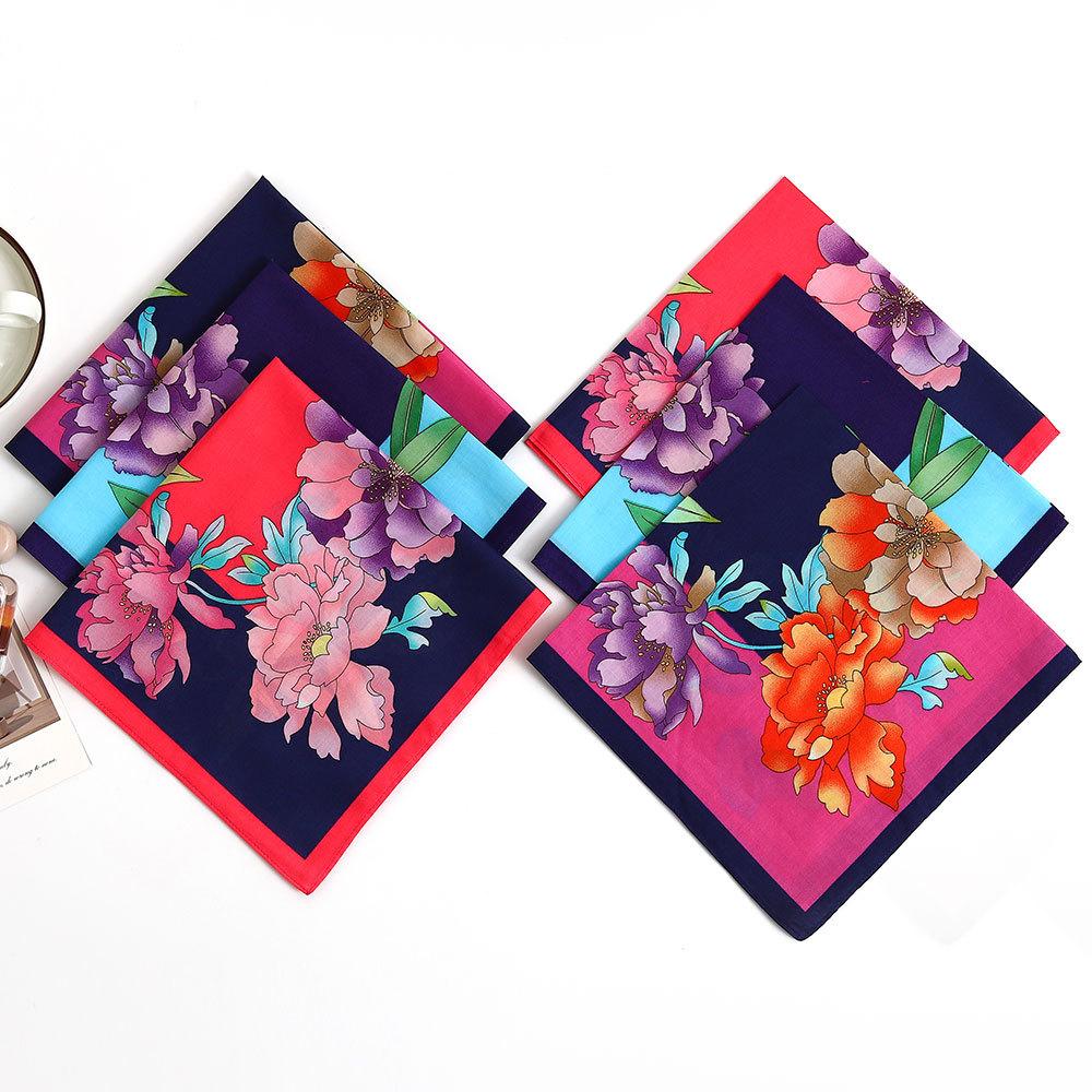 3Pcs Women'S Pure Cotton Flower Handkerchief Thin Soft And Comfortable Absorbent Sweat Towel With Hand Gift 43Cm