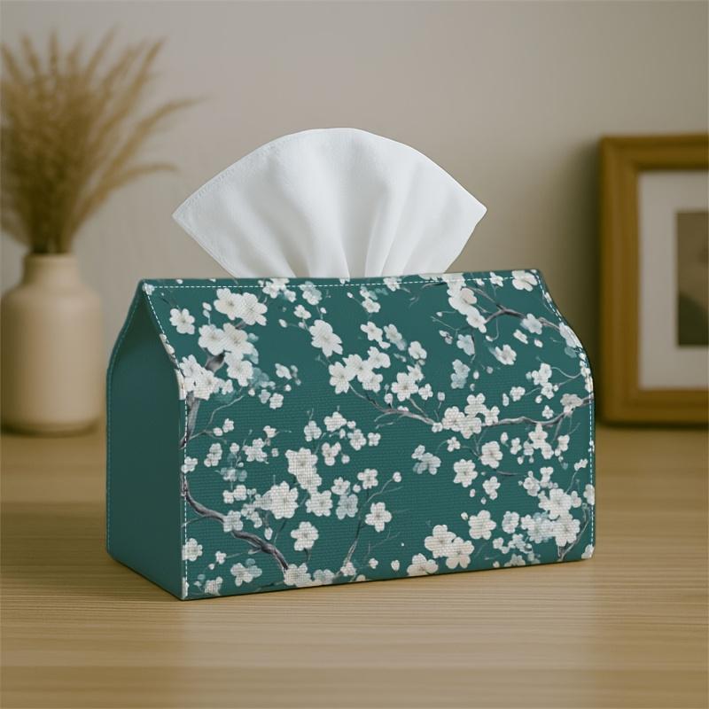 1pc Party Tissue Box with an Oriental Botanical Design, a Versatile Tissue Holder In Cherry Blossom Teal, Ideal for Outdoor Gatherings, Daily Desktop