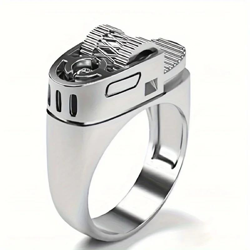 Men's Trendy Fashionable Copper Ring, Cool and Creative Simulation Lighter Design Rotatable Ring
