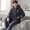 Pajamas Men'S Winter Fleece Winter Warm Three-Layer Thickened Padded Jacket Coral Fleece Hooded Zipper Loungewear