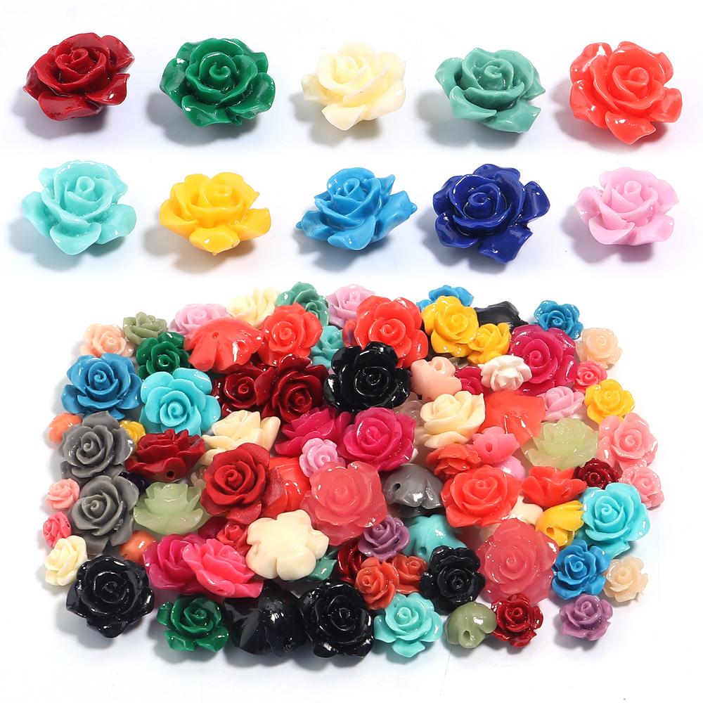 10pcs/lot 6 8 10 12 15mm Colored Resin Beads Imitating Coral Flower Charm Loose Beads For DIY Handmade Fashion Bracelet Necklace