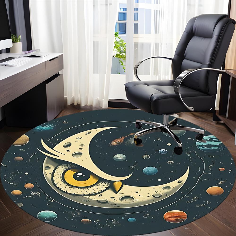 1 szt. Okrągły dywanik Moon Space Owl do biura, Mata odpowiednia do biura, Pod krzesła biurowe, Sypialni, Salonu, Wystroju domu, Dekoracji pokoju