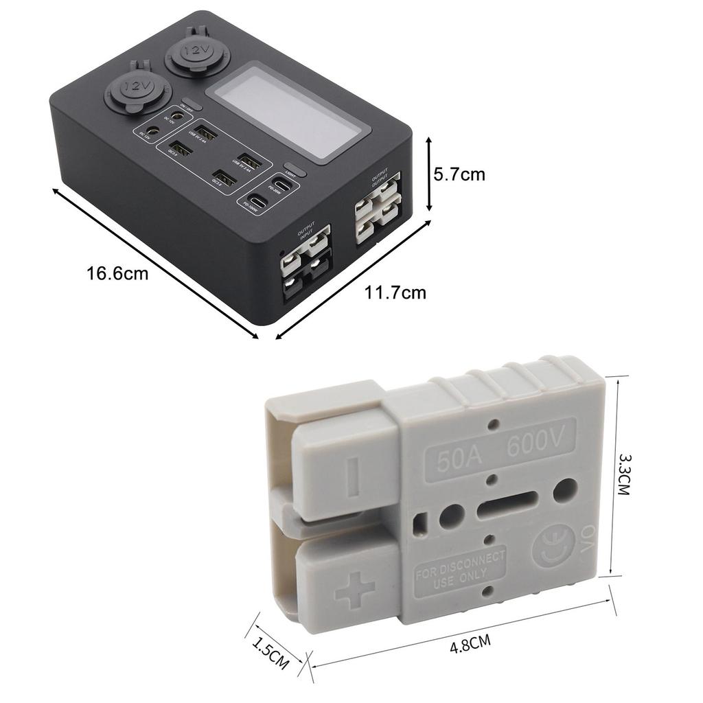 LCD Display Mini Power Box 12V 100W Power Box with LED Lights USB-C & QC3.0 Ports Control Hub for RV SUV Boats Emergency Outdoor