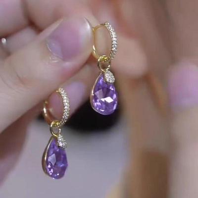 Elegant Purple Waterdrop Crystal Ear Cuffs: 2024 New Versatile Statement Earrings