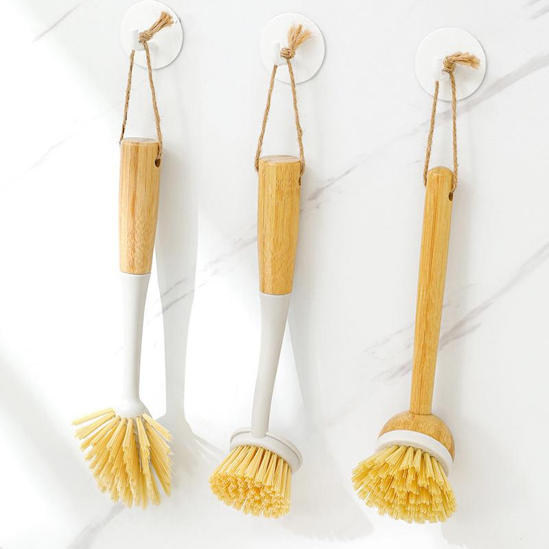 Perie de Curățat Vasă din BambusPerie de CurățatPerie pentru Fructe și Legume din Lemn MasivPerie de Bucătărie cu Mâner din LemnPerie de Vasă cu Mâner LungInstrument Magic