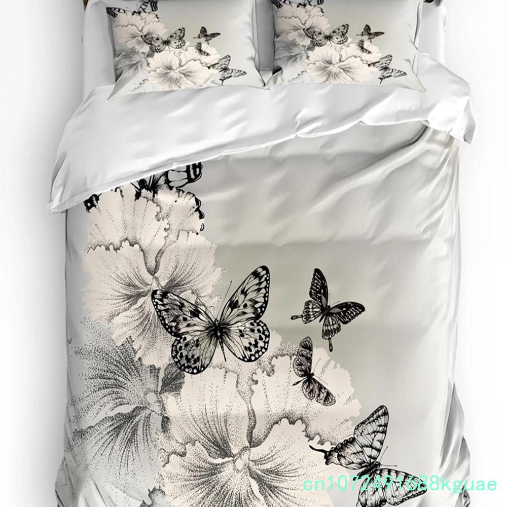 Lily Flowers Butterfly Water Surface Duvet Cover 3pcs Bedding Set Home Textile Quilt Cover Pillowcases Room Bedding Set No Sheet