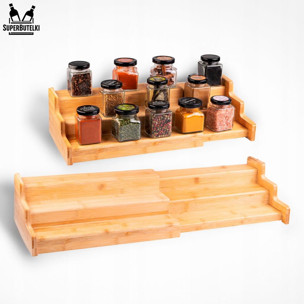 Extendable bamboo spice rack
