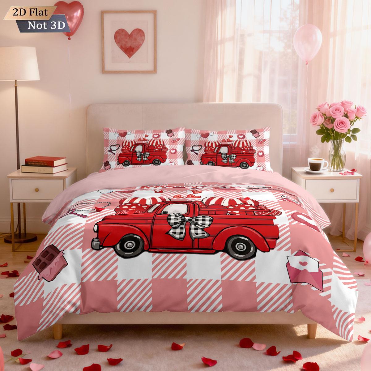 

Comforter 3Pcs Valentine S Day Red Love Car Print Coreless Down Multi Size Bedroom Bedding Decoration Machine Washable Comforter (quilt)-EU Single(135*200cm)3pcs