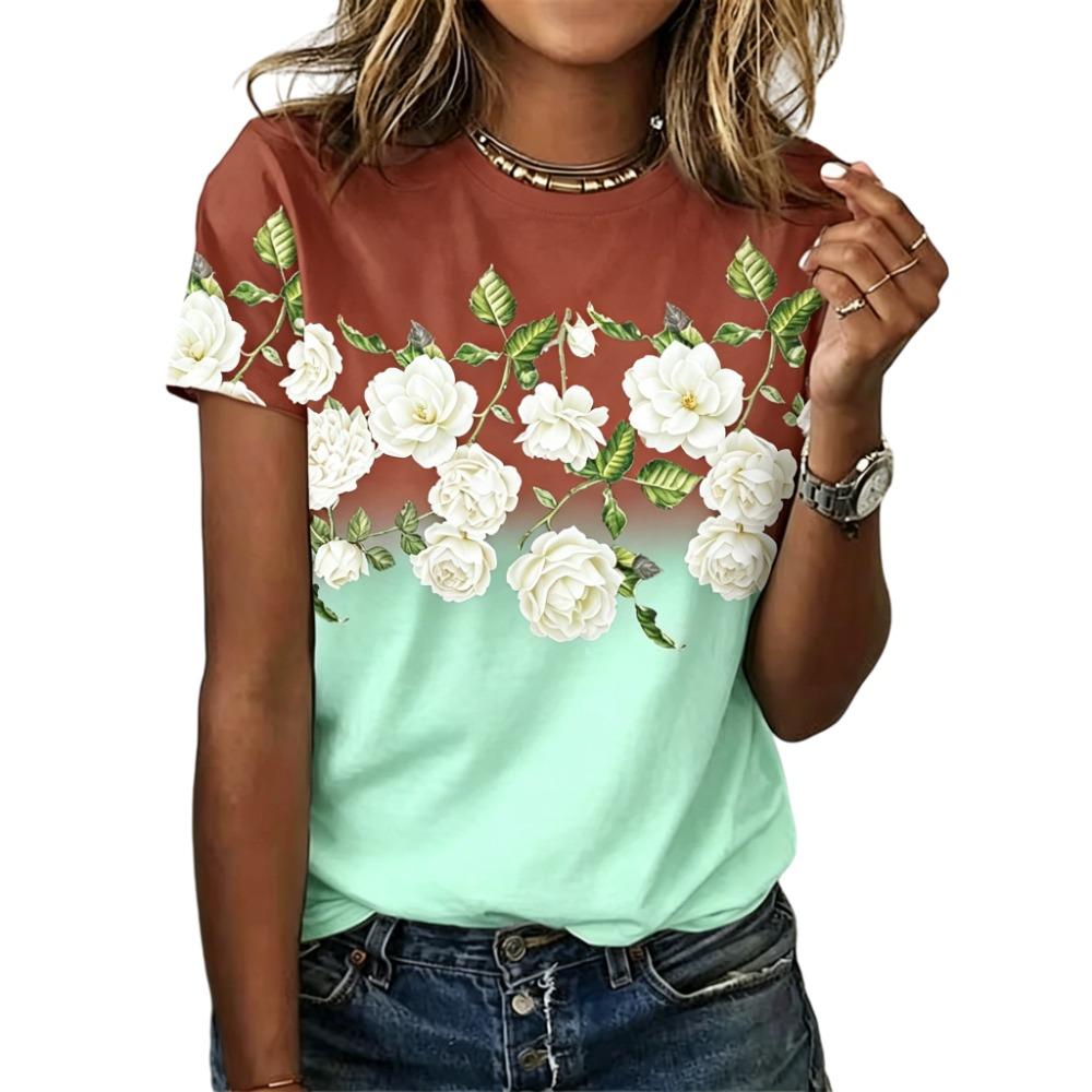 

Garden inspired gradient T-shirt: Fresh floral print short sleeved shirt XS