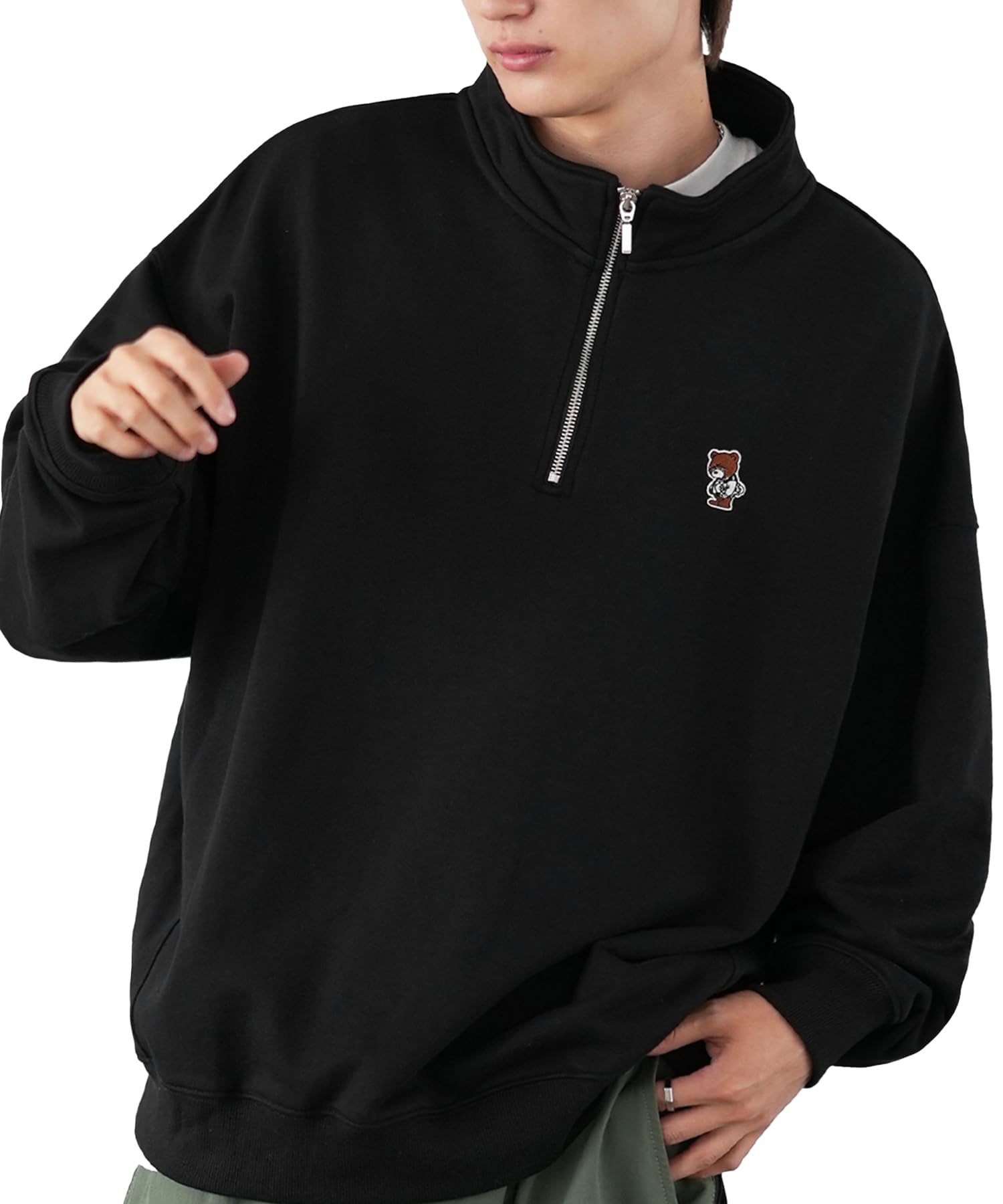 

IMPROMES SIDEWAY STANCE Men s Half-Zip Fleece Sweatshirt with Embroidered One-Point Design, Size 70220, A-Black