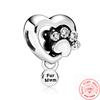 925 Sterling copper Cute Animals Dog Paw Print Pendant Love Heart Beads Fit Original Pantaro Charms Bracelet DIY Zircon Making