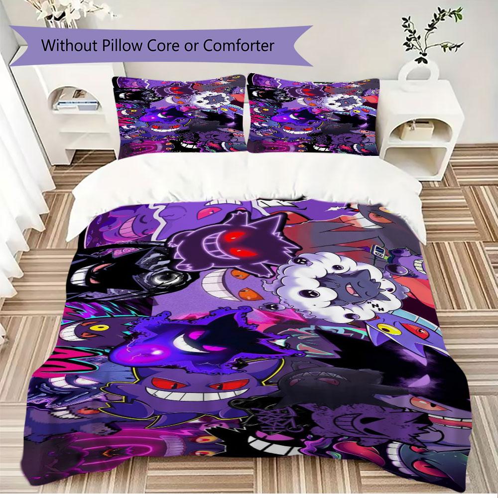 High Quality Gengar Pattern 3Pcs Duvet Cover Set Soft Microfiber Bed Set For Anime Lovers No Sheet No Comforter